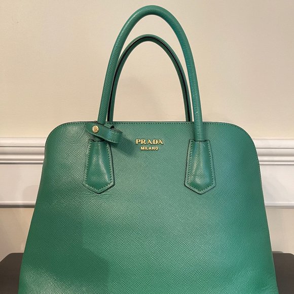 Prada Saffiano Cuir Verde Pebbled Satchel - Picture 1 of 8